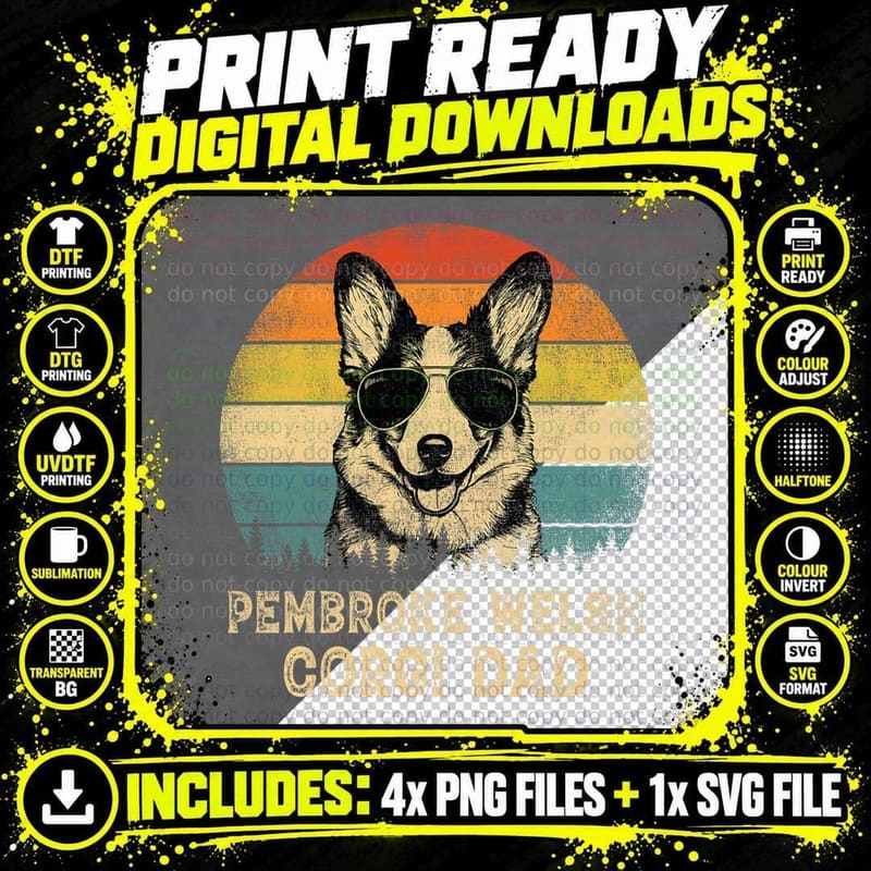 Vintage Pembroke Welsh Corgi Dad Dog Lovers Father's Day Png SVG Digital Bundle