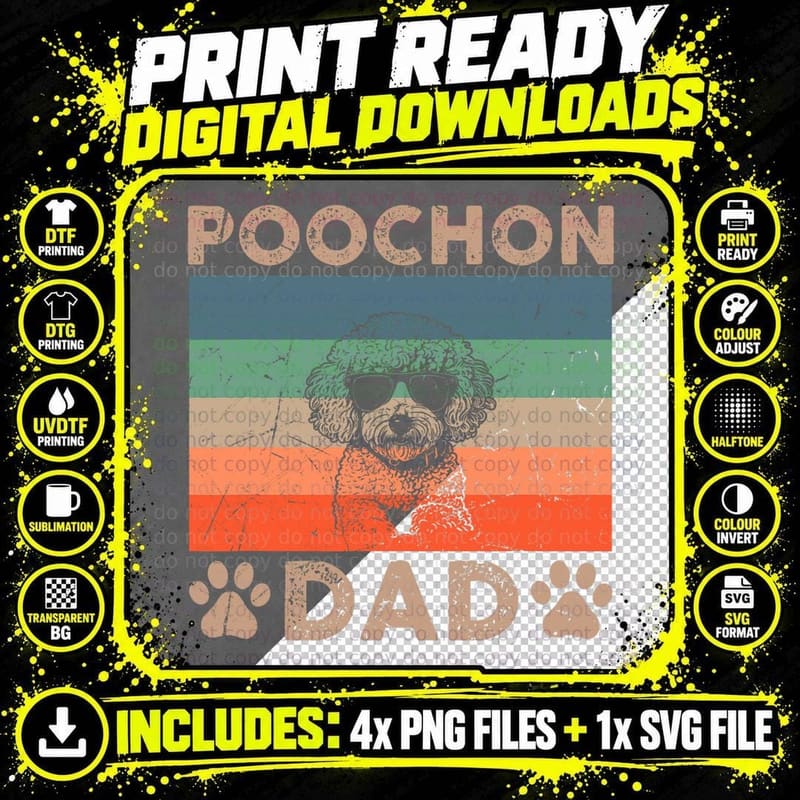 Vintage Poochon Dad Gifts Funny Dog Dad Lover Father's Png SVG Digital Bundle