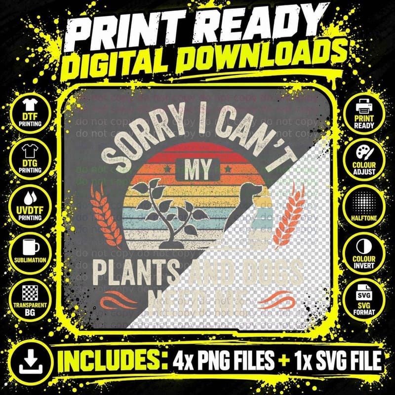 Vintage Retro Plants and Dog Lover Gardener Gardening Png SVG Digital Bundle
