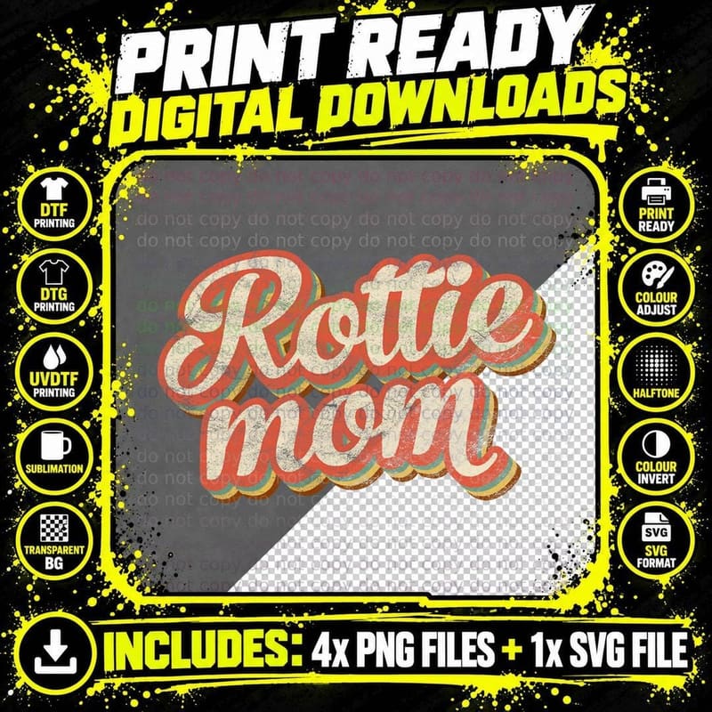 Vintage Rottweiler Mom Gift Rott Dog Lover Pet Rottie Png SVG Digital Bundle