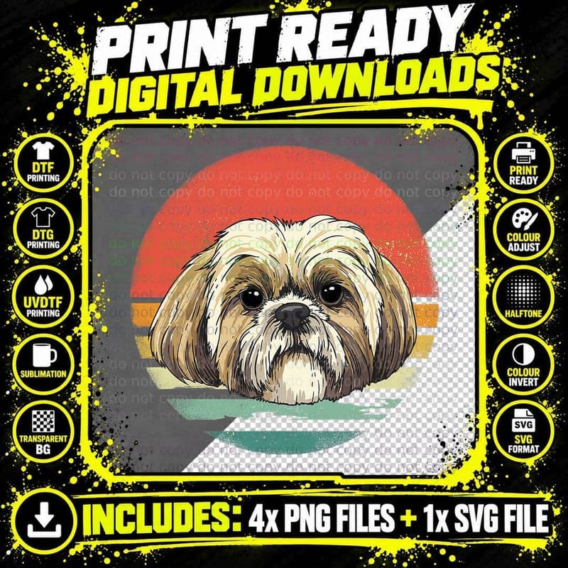 Vintage Shih Tzu Dog Animal Face Pet Puppy Shih Tzu Mom Png SVG Digital Bundle