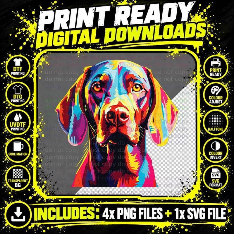 Watercolor Colorful Vizsla Dog T-Shirt Png SVG Digital Bundle