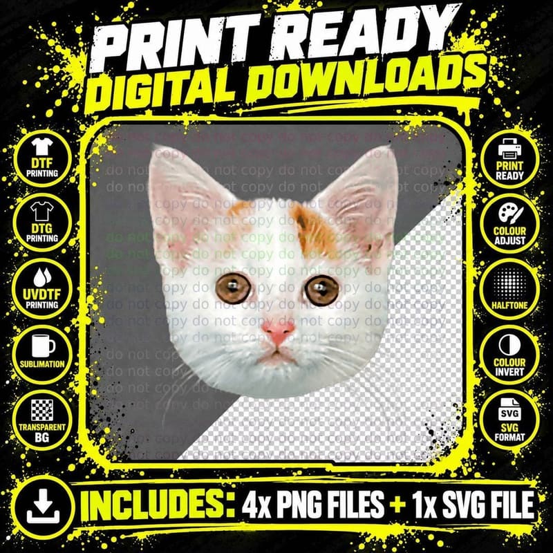 White and Ginger Cat with Big Eyes and Ears T-Shirt Png SVG Digital Bundle