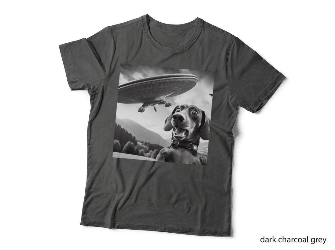 Wiener Dog Selfie with Ufos - Funny Flying Alien Dachshund T-Shirt