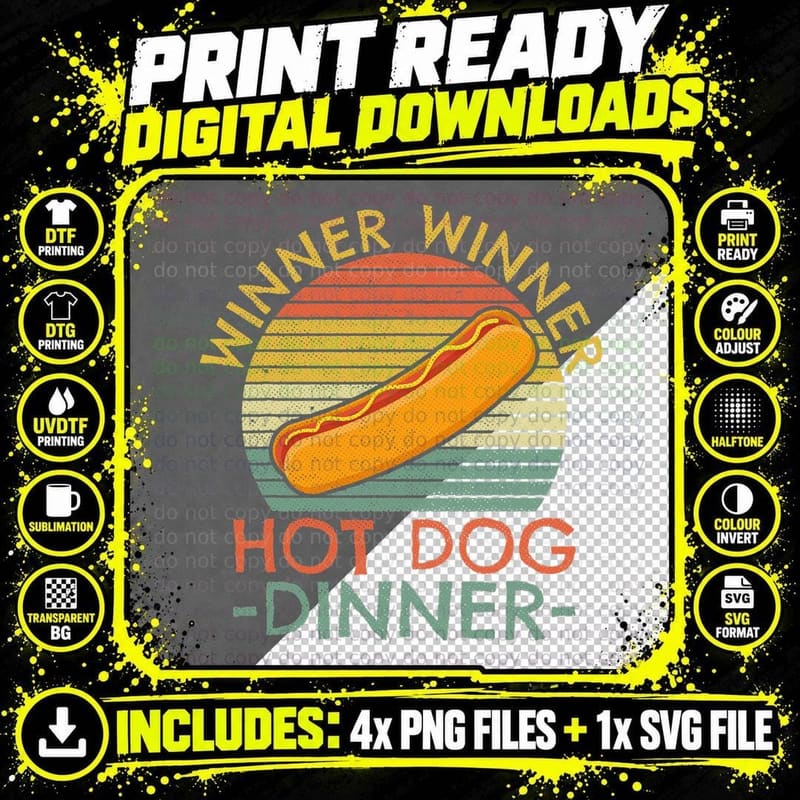 Wiener Hot Dog Design for a Hotdog Eating Contest Winner Png SVG Digital Bundle