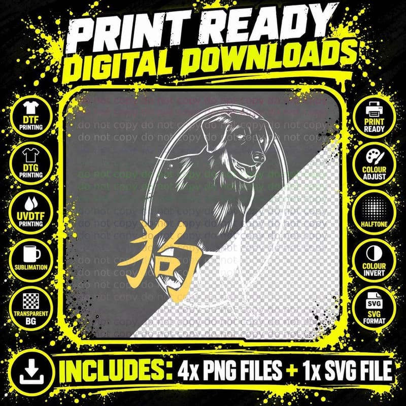 Year of the Dog, Chinese Zodiac, Lunar New Year Men Png SVG Digital Bundle