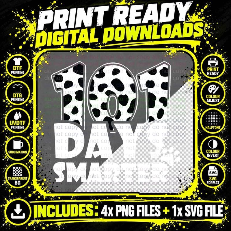 101 Days Smarter Funny Dabbing Dalmation Dog Teacher Boy Png SVG Digital Bundle