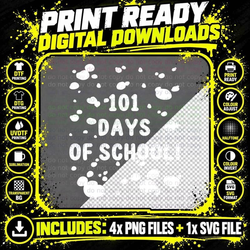 101 Days of School Dalmatian Dog Pattern Teachers Kids Png SVG Digital Bundle