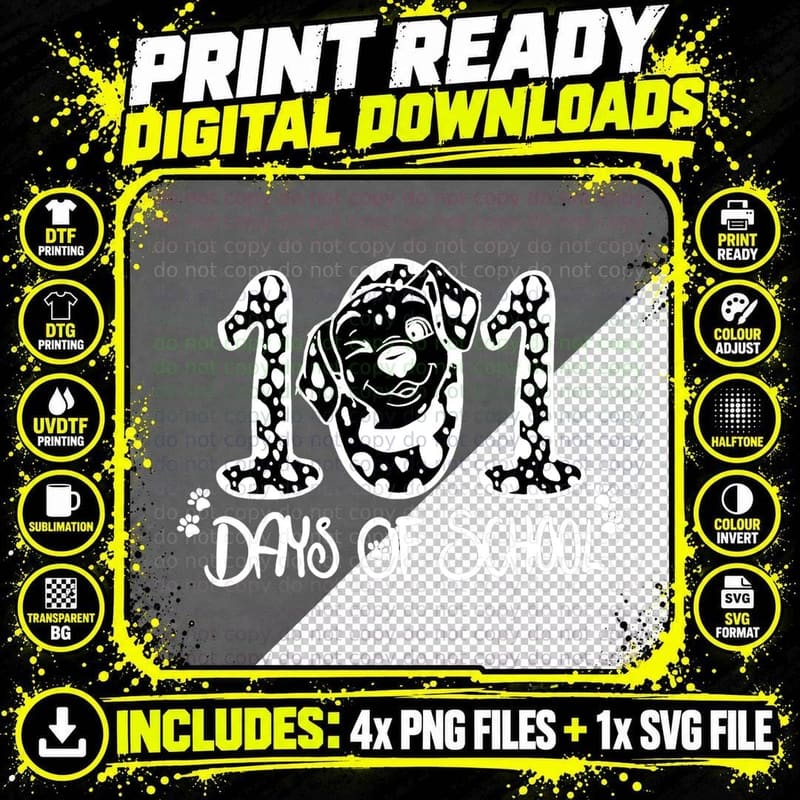 101 Days of School Dalmatian Dog Teacher Kids 100th Day Png SVG Digital Bundle