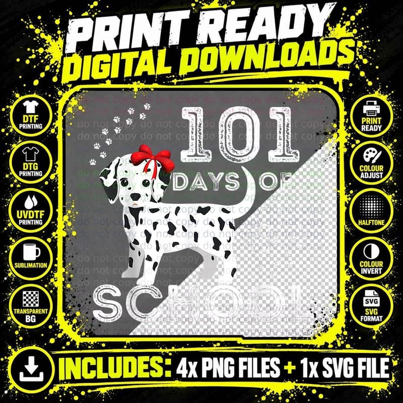 101 Days of School Dog 100th Teachers Kids T-Shirt Png SVG Digital Bundle