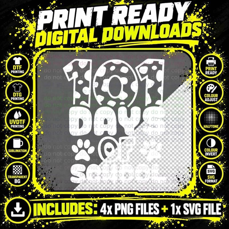 101 Days of School Dog Paws 100th Days Smarter Teacher Png SVG Digital Bundle