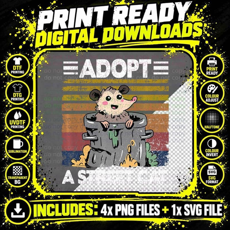 Adopt a Street Cat Opossum Trash Weird Possum Png SVG Digital Bundle