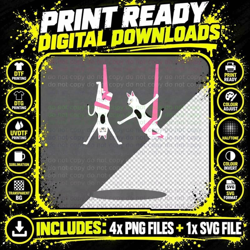 Aerial Silks Dancer I Air Yoga Acrobatics I Cat Png SVG Digital Bundle