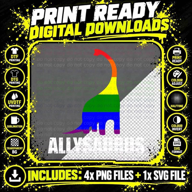 Allysaurus Dinosaur LGBT Pride, Lover Gift Pet Mom Dad Png SVG Digital Bundle