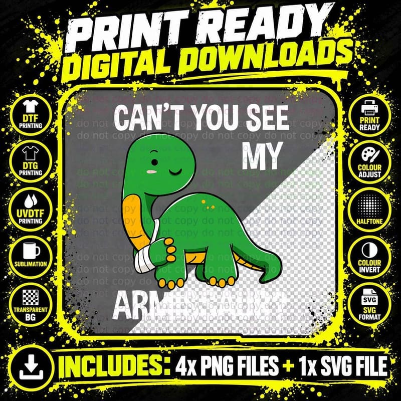 Armissaur Broken Bones Arm Injury Dinosaur Recovery Gift Png SVG Digital Bundle