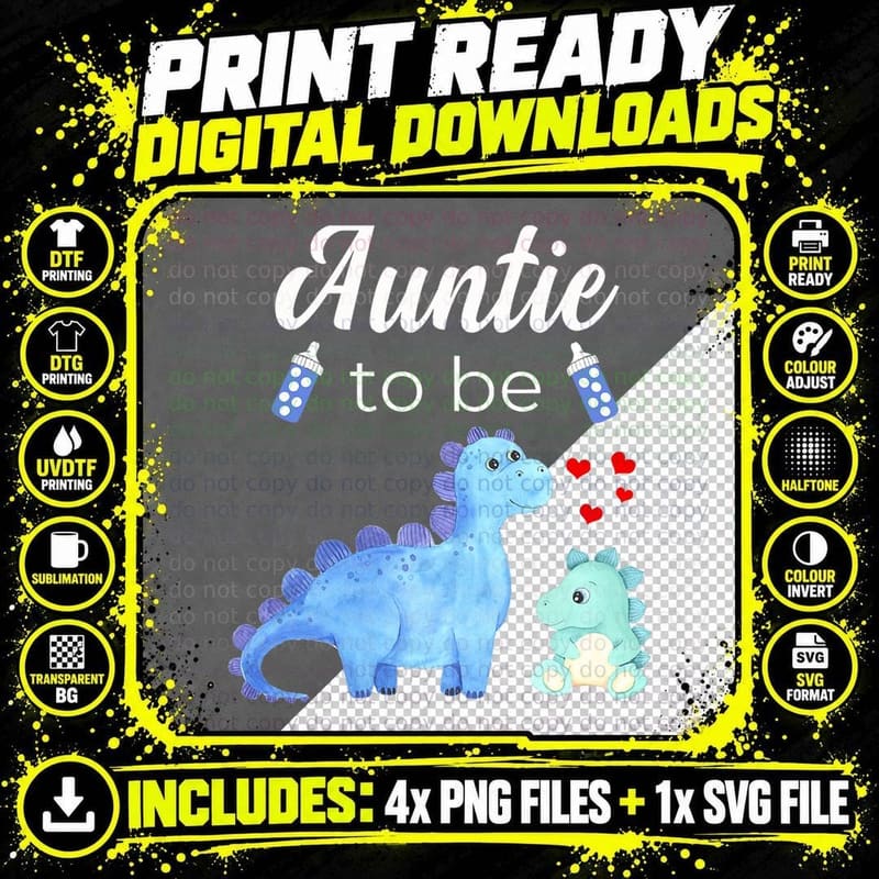Auntie to Be Dinosaur Baby Shower for Boy T-Shirt Png SVG Digital Bundle