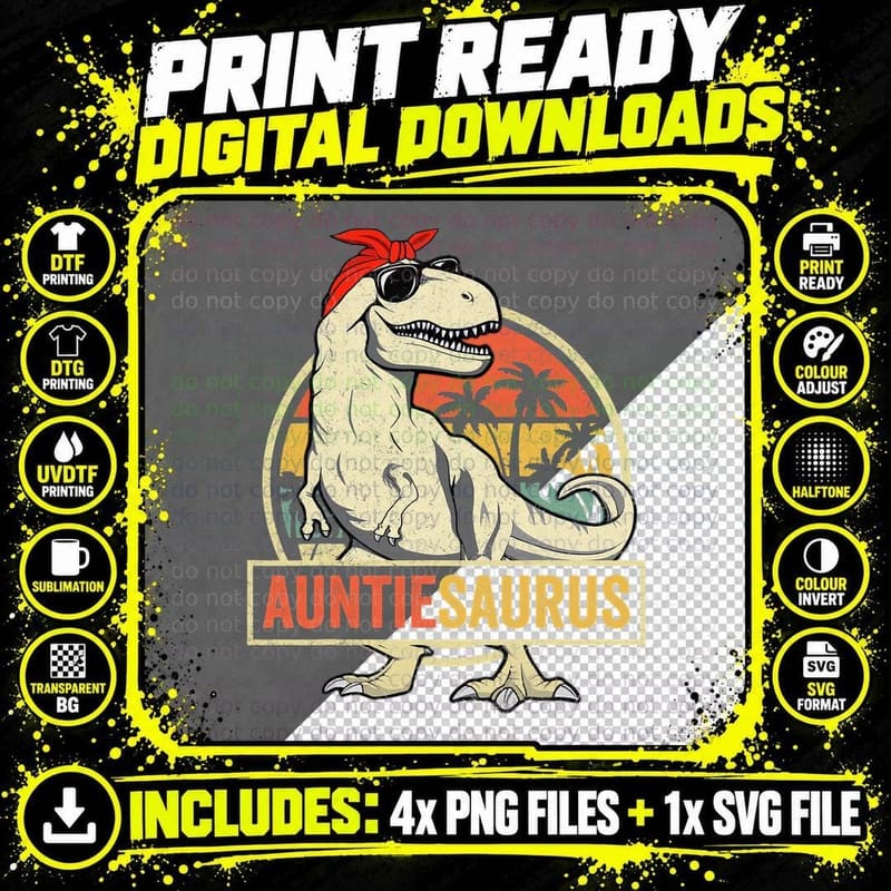 Auntiesaurus T Rex Dinosaur Aunt Saurus Family Matching Png SVG Digital Bundle