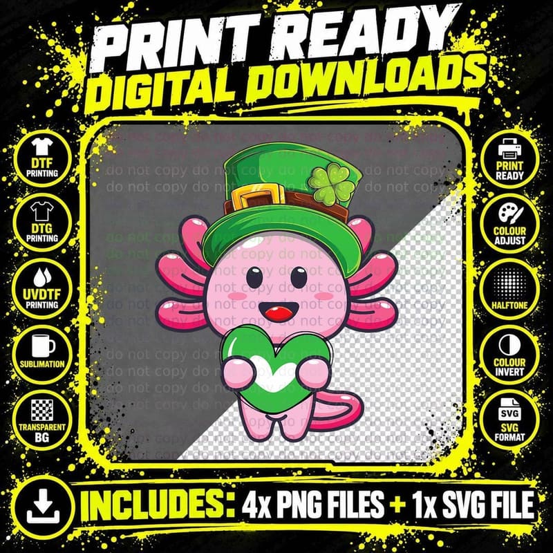 Axolotl Saint Patricks Day Boys Girls Axolotl St Patrick Png SVG Digital Bundle