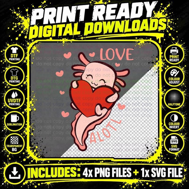Axolotl Valentines Day Funny Girls Boys Love Alotl Png SVG Digital Bundle