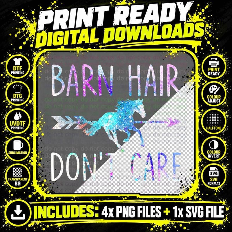 BARN HAIR Don't CARE Love Horse Riding Equestrian Rider Png SVG Digital Bundle