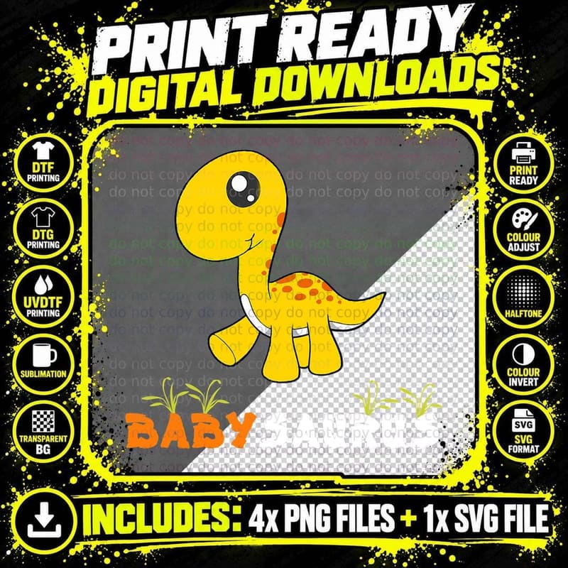 Babysaurus Shirt Cute Baby Saurus Dinosaur Kid T-Shirt Png SVG Digital Bundle