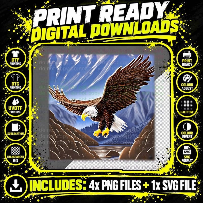 Bald Eagle Imprint American Bird Animal Head Art Motif Png SVG Digital Bundle