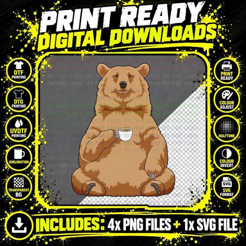 Bear Coffee Cup T-Shirt Png SVG Digital Bundle