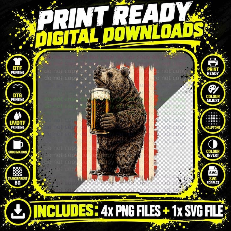 Bear Drinking Beer T-Shirt Png SVG Digital Bundle