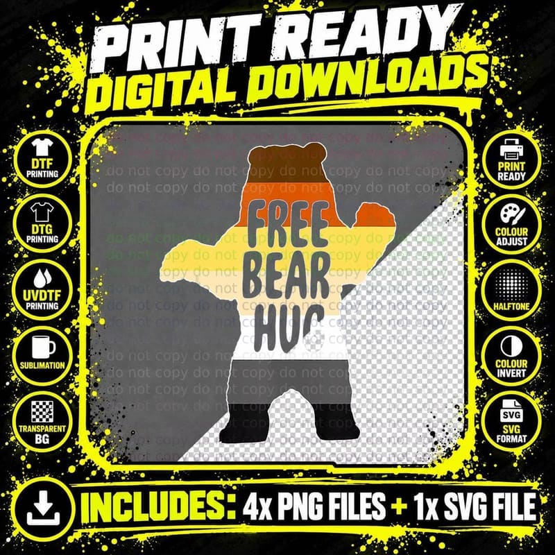 Bear Hug Gay Pride Shirt for Men LGBT Png SVG Digital Bundle
