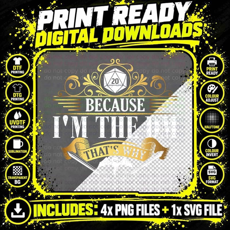Because I'm the DM Dragon Lover Funny T-Shirt Png SVG Digital Bundle
