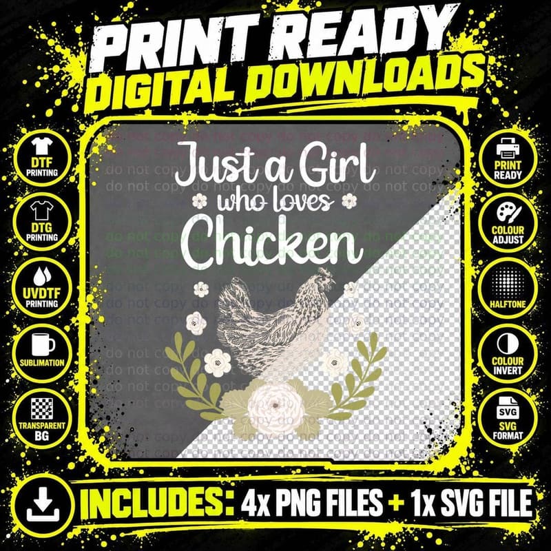 Best Chicken Art for Farmer Girls Women Farm Chicken Png SVG Digital Bundle