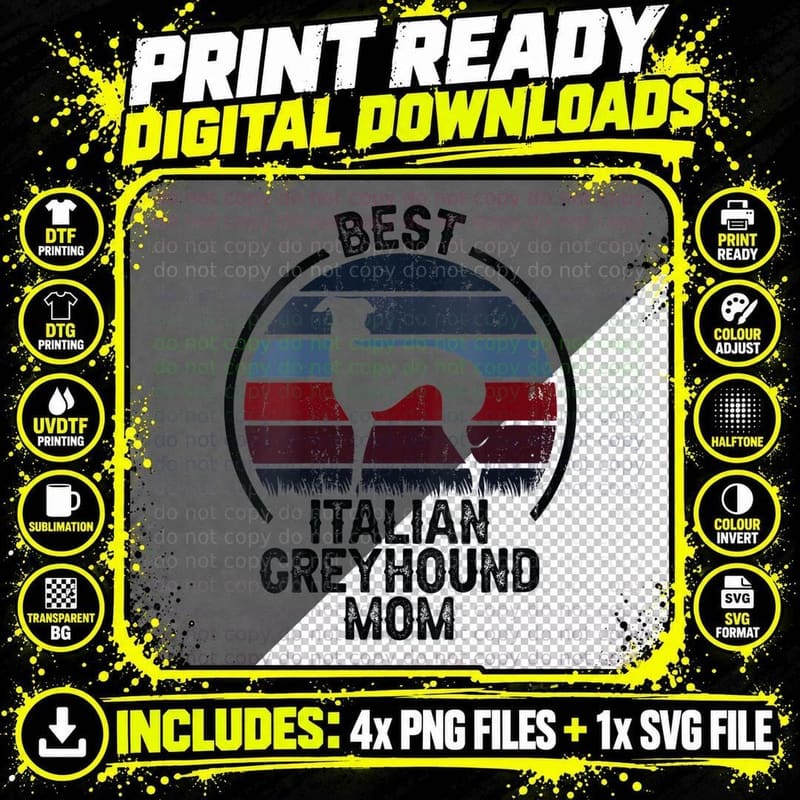 Best Dog Mother Mom - Vintage Italian Greyhound Png SVG Digital Bundle