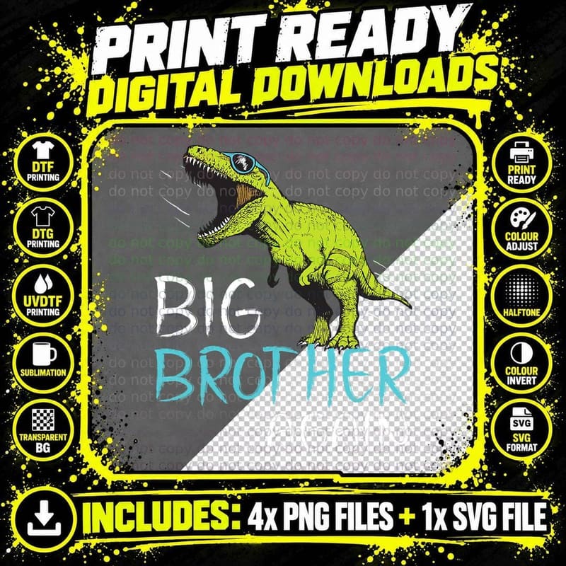 Big Brother Again Dinosaur T-Shirt for Boy and Toddler Png SVG Digital Bundle