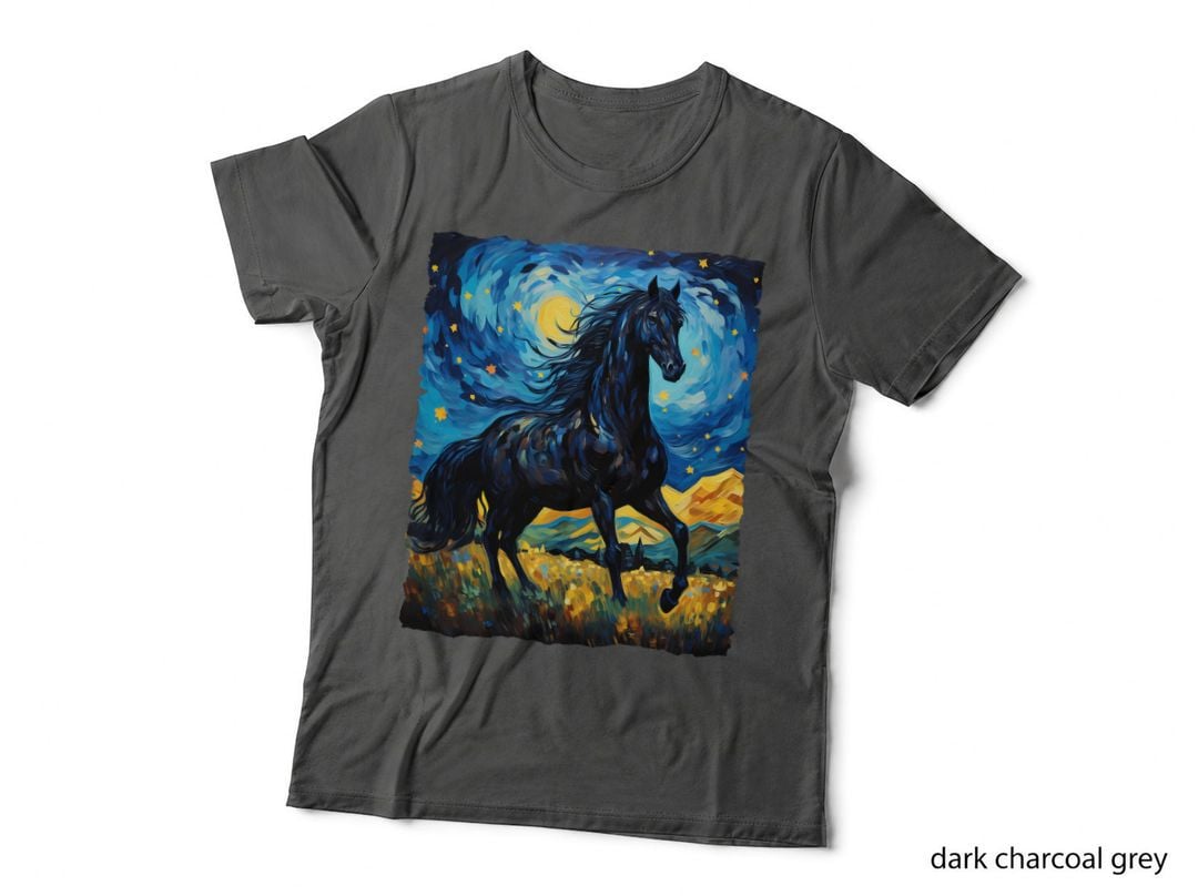 Black Horse Van Gogh Starry Night Painting Wild Animal Lover T-Shirt