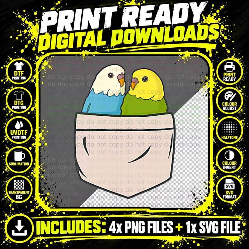 Budgies in Chest Pocket Bird Parakeet Funny Welli Png SVG Digital Bundle