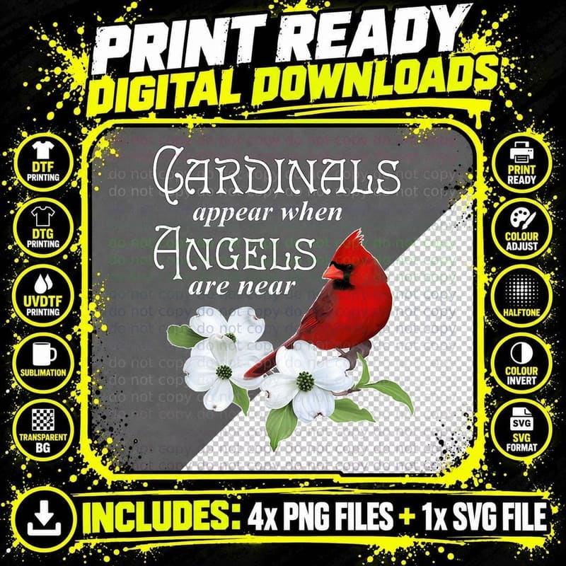 Cardinals Appear When Angels Are Near Bird Lover Gift Png SVG Digital Bundle