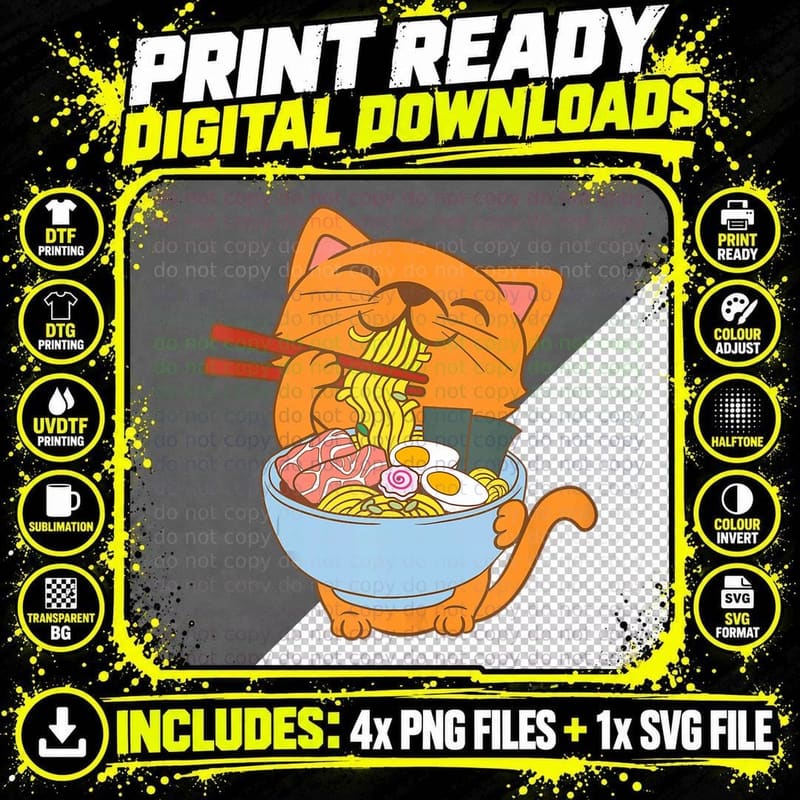 Cat Claw Ramen Noodle Soup Egg Design Png SVG Digital Bundle
