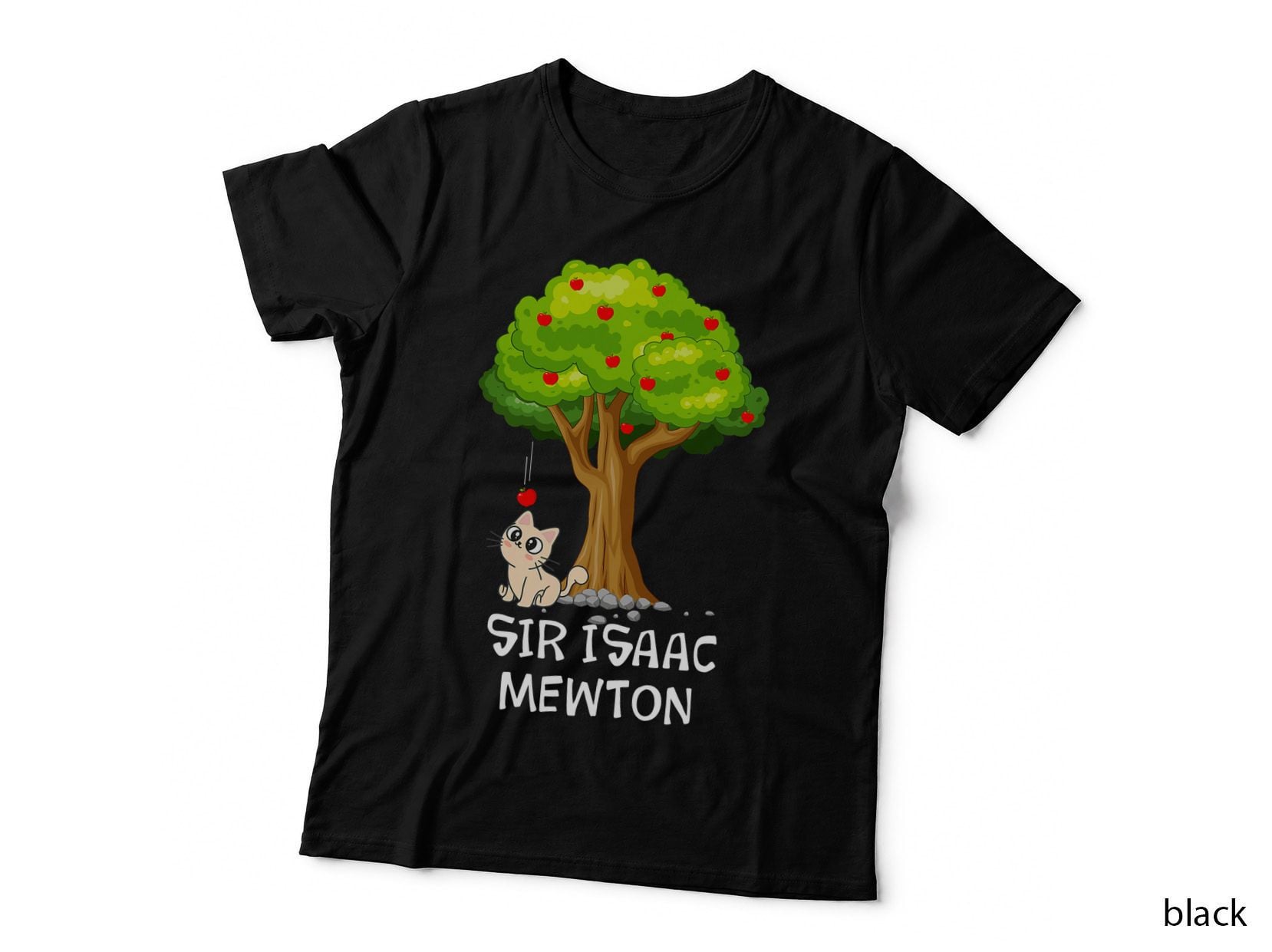 Cat Discovers Law of Gravity Isaac Mewton Physics Teacher T-Shirt