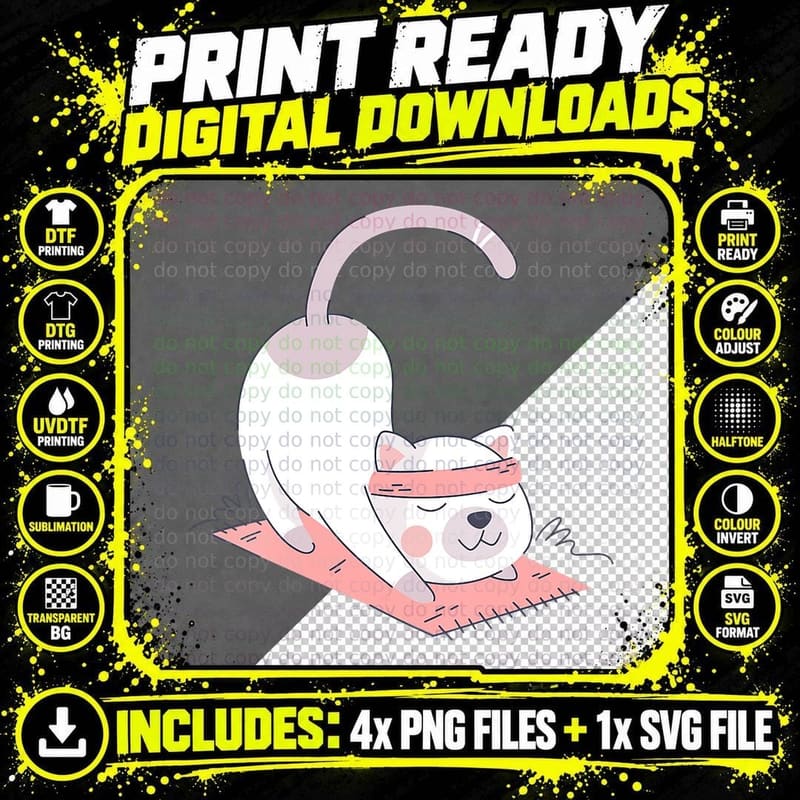 Cat International Yoga Day, Retro Pride Graphic Design Png SVG Digital Bundle