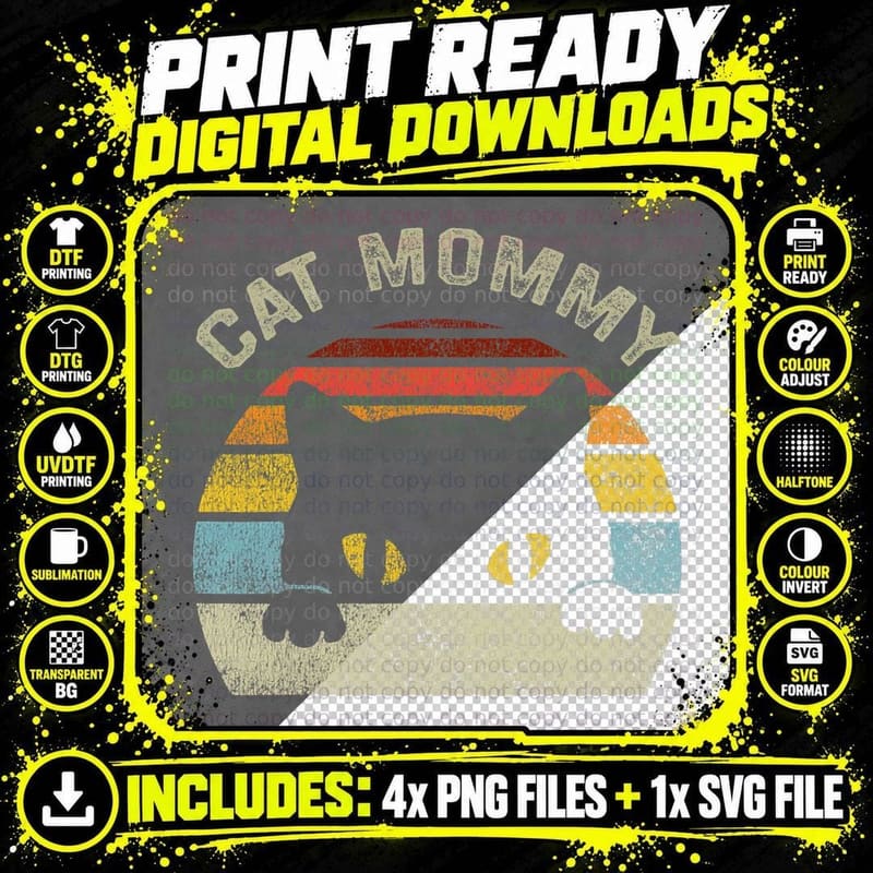 Cat Mommy Women Vintage Retro Black Cats Mom Mothers Day Png SVG Digital Bundle