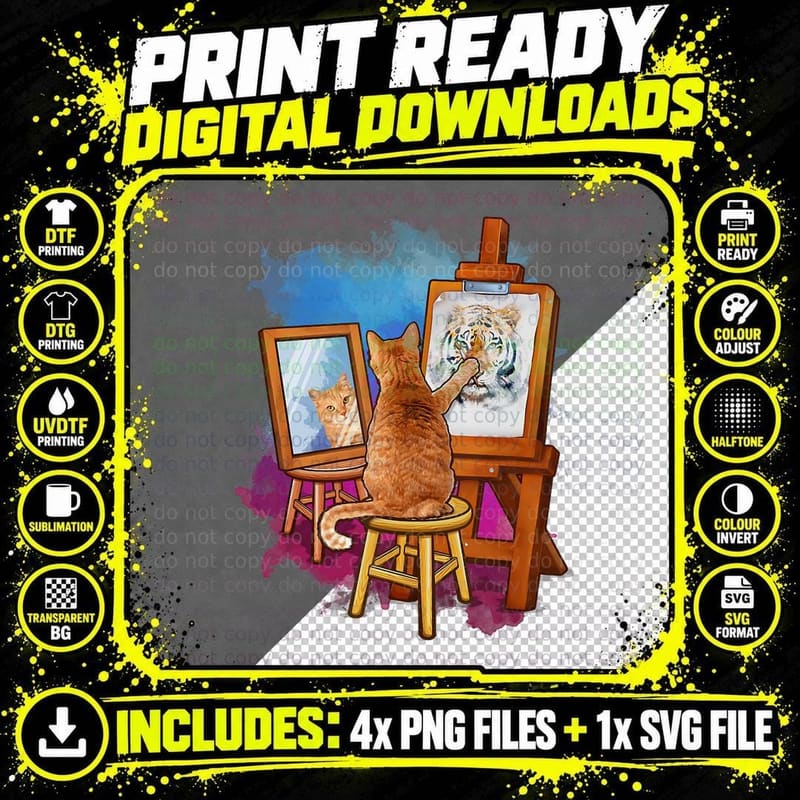 Cat Painting Lion Artistic Animals Lover Graphic Novelty Png SVG Digital Bundle