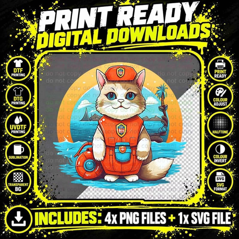 Cat as a Lifeguard Design Lifeguard Png SVG Digital Bundle