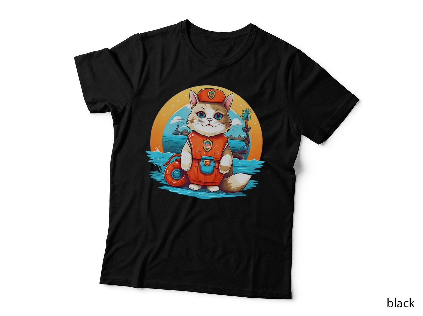 Cat as a Lifeguard Design Lifeguard, Yoga Fitness Dog Vintage Retro T-Shirt