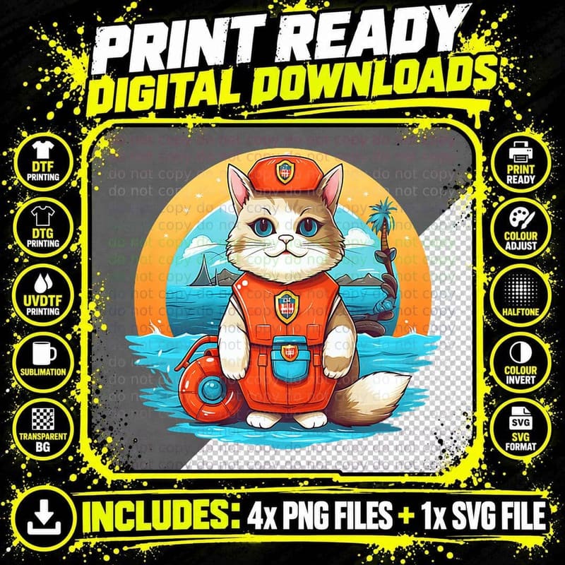 Cat as a Lifeguard Design Lifeguard Png SVG Digital Bundle