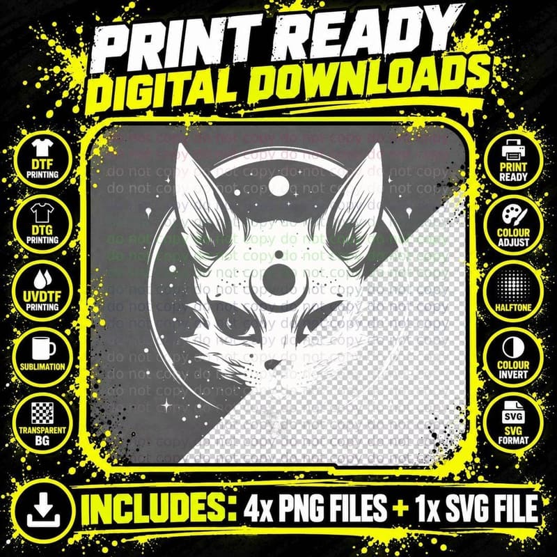 Celestial Cat Graphic Space Cat with Stars and Moon Png SVG Digital Bundle