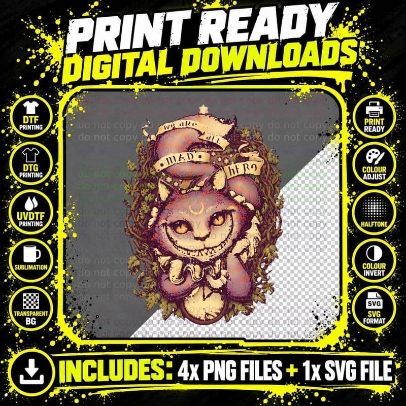Cheshire CAT Relaxed Fit T-Shirt Png SVG Digital Bundle