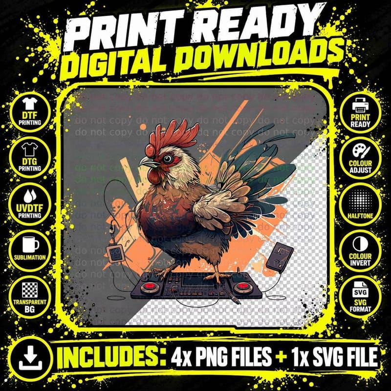 Chicken Cool Dj Electronic Music Party EDM T-Shirt Png SVG Digital Bundle