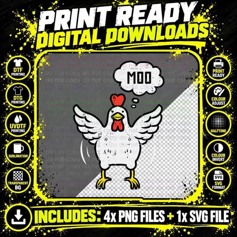 Chicken Cow Moo Funny Farm Animal Hen Farmer Men Women Png SVG Digital Bundle