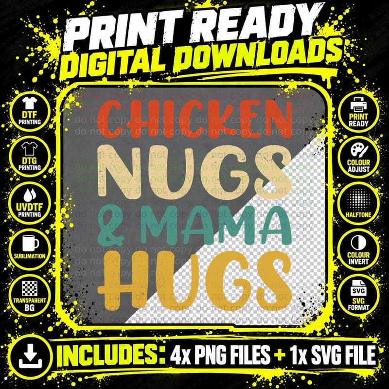 Chicken Nugs and Mama Hugs Toddler Nuggets Foodies Png SVG Digital Bundle