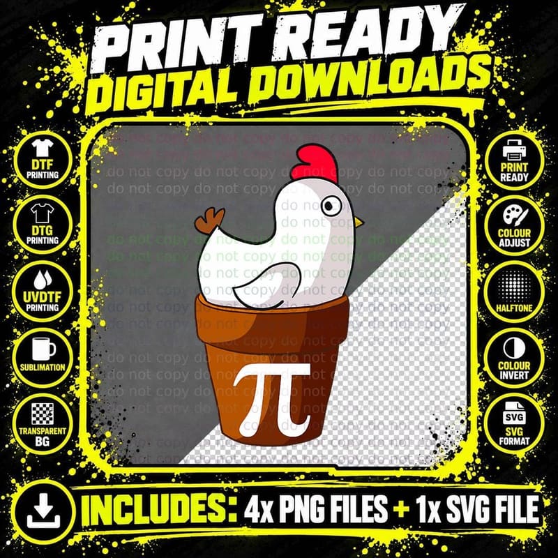 Chicken Pot Pi Funny Pie Day Cartoon Chicken Pot Pi Png SVG Digital Bundle